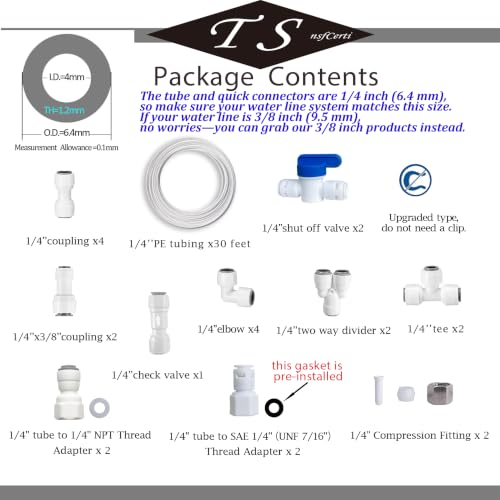 NSF 1 4" inch Water Line Tubing and Push to Connect Fittings for Reverse Osmosis Water Filter RO fittings