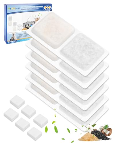 6+6 Pet Water Fountain Filter Compatible with ECOCONUT 3.4Gal (12 Count)