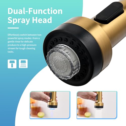 Led Gold Kitchen Faucet with Pull Down Sprayer