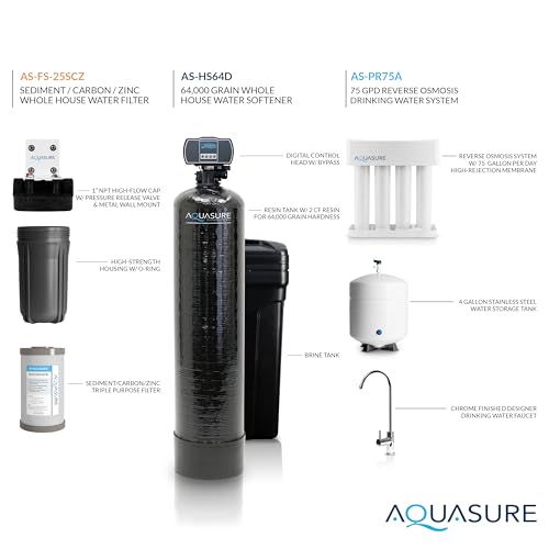 64 000 Grains Whole House Water Filtration Bundle with Digital Metered Control Softener