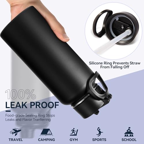 32 oz Insulated Water Bottle with 2 Lids