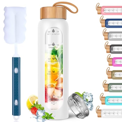 Glass Water Bottles 25 Oz with Silicone Sleeve