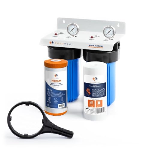 2 Stage Water Filter System for Well Water with 5 Micron 10x4.5 Reducing Sediment and Iron & Manganese Water Purification Filters