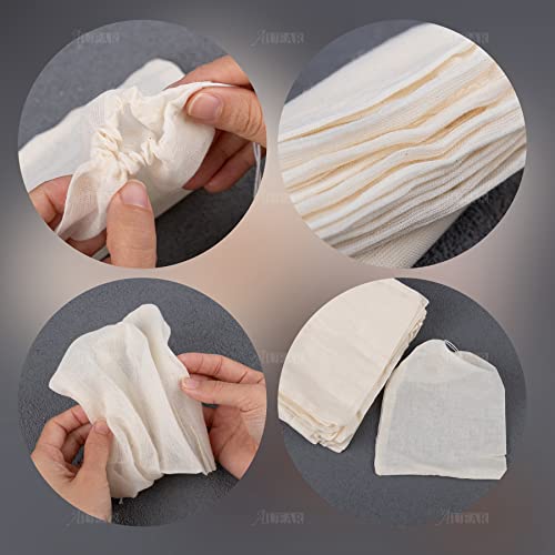 50 Pack Reusable Drawstring Cotton Soup Bags Spice 6 x 8 Inch Tea Filter Coffee Brew Herb Muslin Cheesecloth for Straining (50 Count)