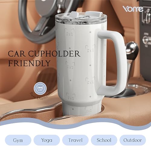 40 oz Cat Gray Tumbler with Handle and Flip Straw for Women