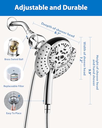 2 in 1 Shower Head with Handheld Combo High Pressure Chrome 2.5 GPM