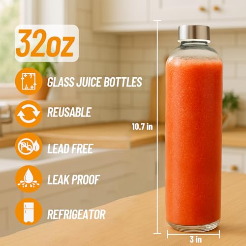 32 oz Clear Glass Water Bottles with Lids