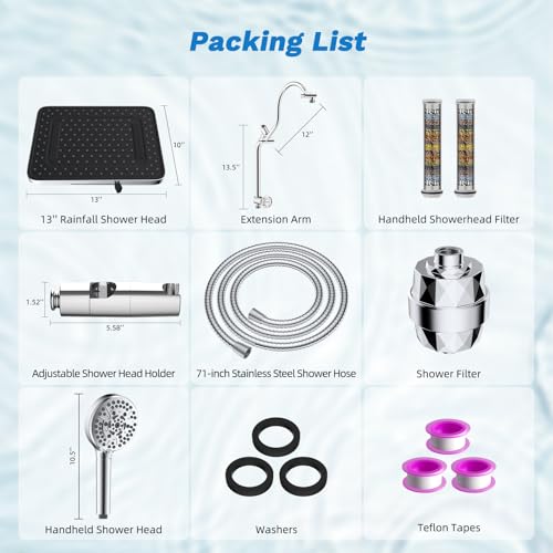 5 spray Dual Filtered Rainfall Shower Head with 10 Spray Handheld