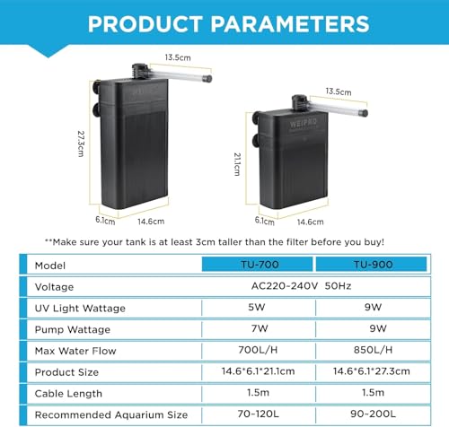 Internal Fish Tank Filter with 9W UV Light