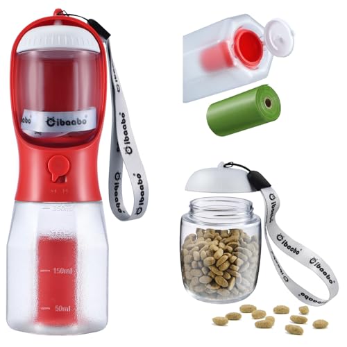 Dog Water Bottle with Food Container & Poop Bag Holder & Filter
