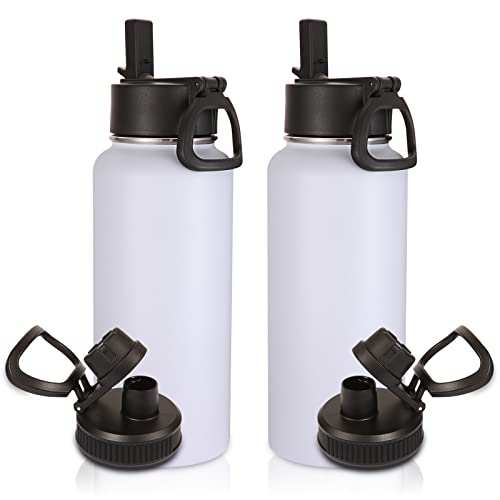 32 oz Water Bottles Bulk 2 Pack with Straw Lid & Spout Lid (2 Count)