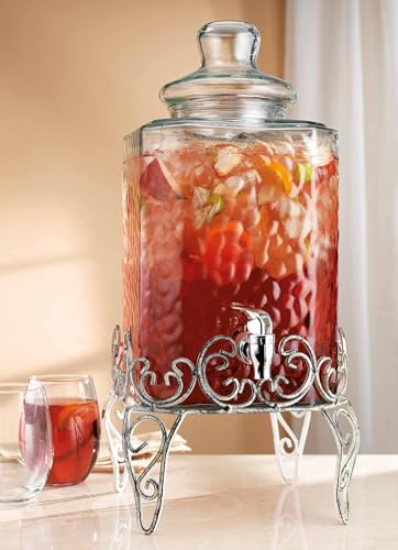 2.5 Gallon Classic Hammered Glass Beverage Dispenser with Elegant Stand