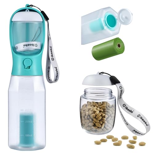 Dog Water Bottle with Food Container & Poop Bag Holder & Filter