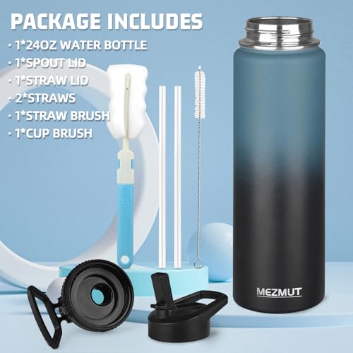24oz Sports Insulated Water Bottle for School with 2 Lids