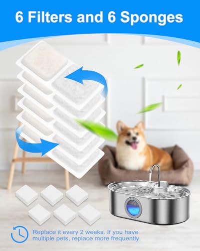 6+6 Pet Water Fountain Filter Compatible with ECOCONUT 3.4Gal (12 Count)