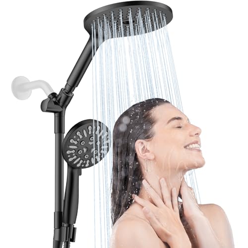 Matte Black Dual Shower Heads with 9 Modes Handheld Spray Combo