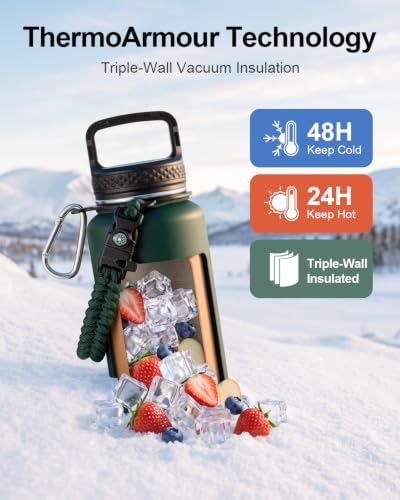 Water Bottle Insulated 40 oz with 3 Lids