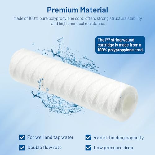 10 Micron 10" x 2.5" Whole House String Wound Water Filter Cartridge 6 Pack (6 Count)