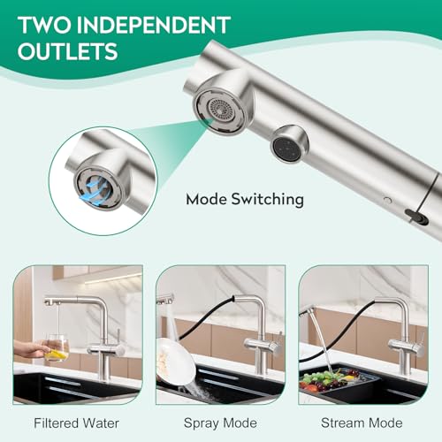 3 Way Kitchen Faucet with Pull Down Sprayer & Water Filter Built