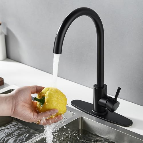 Single Handle High Arc Matte Black Kitchen Faucet Stainless Steel Commercial Single Hole Kitchen Sink Faucet