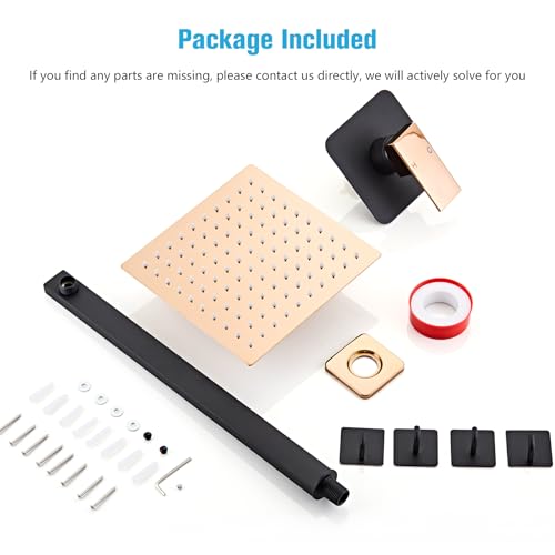 Shower Faucet Set Bathroom Matte Black and Rose Gold Rainfall Shower System Wall Mount with 8 Inch Square Shower Head