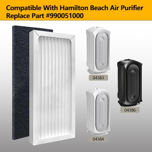 990051000 True HEPA Air Purifier Replacement Filter Compatible with Hamilton Beach TrueAir 04383 04384 04385 04386 Compact Pet Air Purifiers (6 Count)