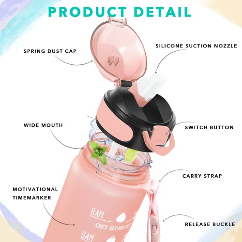 32 oz Water Bottle with Times to Drink and Straw