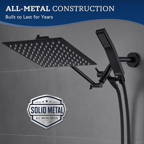 All Metal 10" Dual Square Shower Head Combo