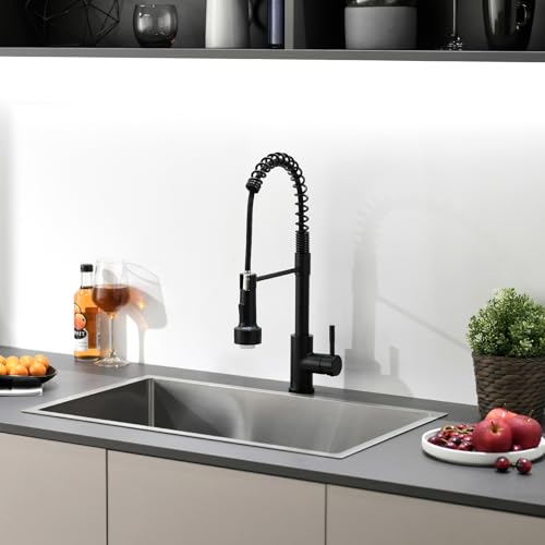 Black Kitchen Faucet with Pull Down Sprayer Single Hole Stainless Steel LED Faucet