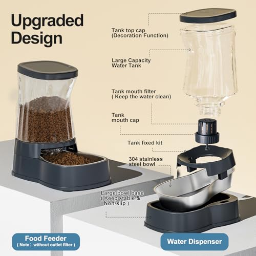 Automatic Dog Water Dispenser Gravity Stainless Steel Waterer & Food Feeder Set