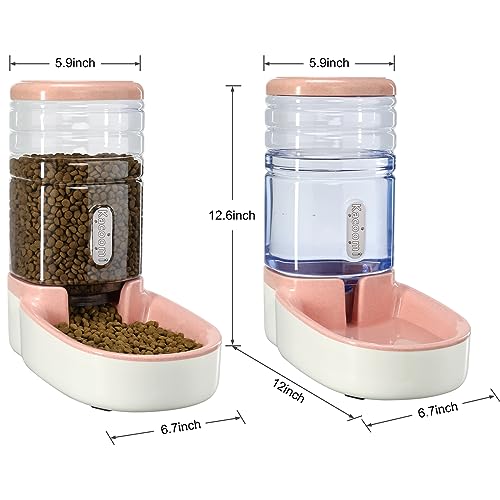 Automatic Dog Cat Feeder and Water Dispenser Gravity Food Feeder and Waterer Set with Pet Food Bowl for Small Medium Dog Puppy Kitten