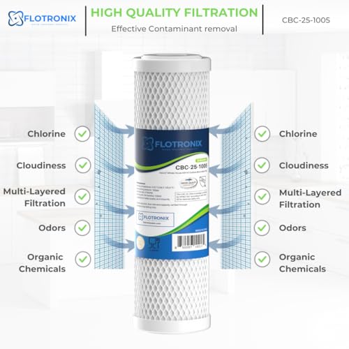 Flotronix 5 Micron 2.5" x 10" Whole House CTO Carbon Sediment Water Filter Cartridge (4 Count)