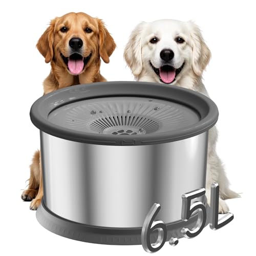 6.5L Dog Water Bowl No Spill 1.6 Gallon Stainless Steel Water Bowl with 4 Filters for Dogs 220oz Large Capacity No Splash Slow Drinking Feeder with Anti