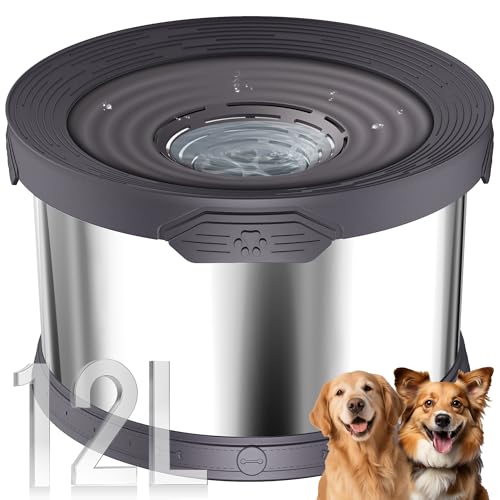 12L Dog Water Bowl No Spill Stainless Steel for Slow Drinking Gray