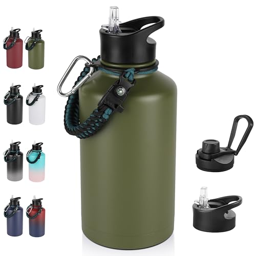 64 oz Insulated Water Bottle with Straw & Spout Lids