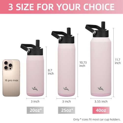 40 oz Insulated Stainless Steel Water Bottle with 3 Lids