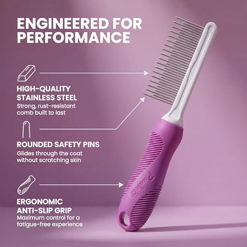Poodle Pet Detangling Pet Comb with Long & Short Stainless Steel Teeth for Removing Matted Fur