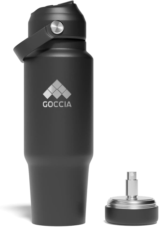Sip & Scent 2-in-1 Smart Design 30 oz Insulated Water Bottle with Straw and Spout Lids and Refillable Perfume Container – 3-Layer Copper-Core, Leak-Proof Stainless Steel Water Bottle (Black)
