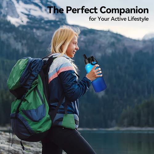32 oz Insulated Water Bottles Bulk with 2 Lids (4 Count)