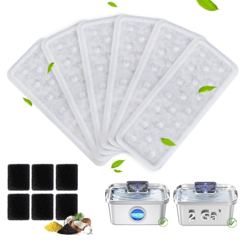 6 Pack Dog Water Fountain Filters and 6 Pack Sponges (6 Count)