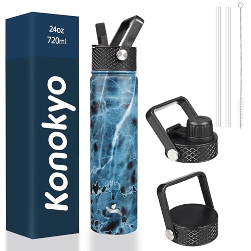 24 oz Insulated Stainless Steel Water Bottle with Straw Lid