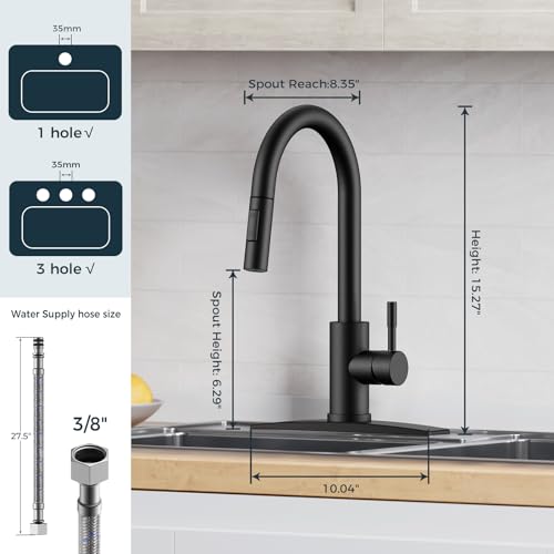 Black Kitchen Sink Faucet with Pull Down Sprayer