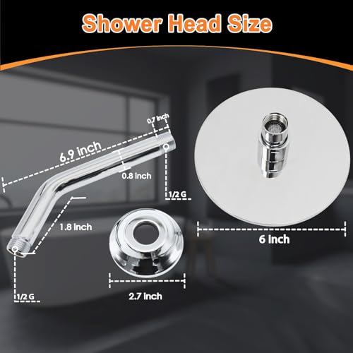 6 Inch Round Rainfall Shower Head with Stainless Steel Arm High Pressure Water Saving Anti