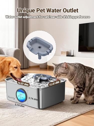 15L 4 Gal Stainless Steel Dog Water Fountain for Large Dogs