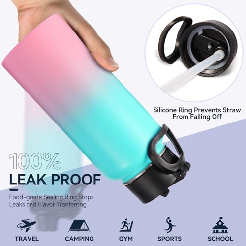 32 oz Insulated Water Bottles with 2 Lids (2 Count)