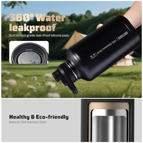 64oz Tactical Insulated Water Bottle with 3 Lids & MOLLE Pouch