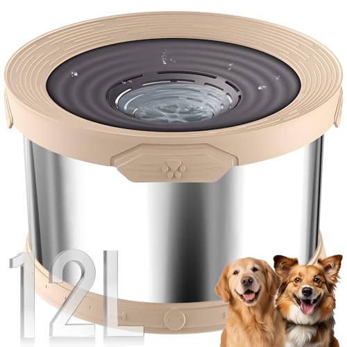 12L Dog Water Bowl No Spill Stainless Steel for Slow Drinking Beige