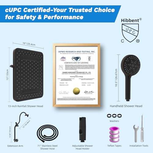 cUPC Certified High Pressue 13'' Rainfall Shower Head with 5