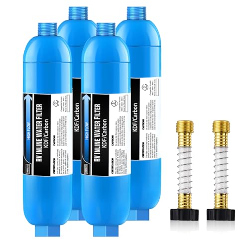 4 Pack RV Marine Water Filter with 2 Flexible Hose Protectors (4 Count)