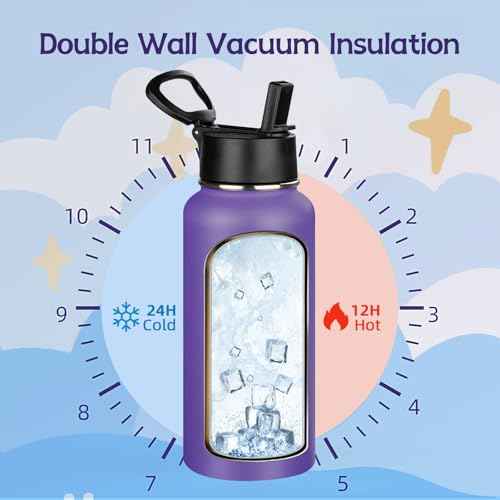 32oz Metal Sports Insulated Water Bottle with Straw Lid